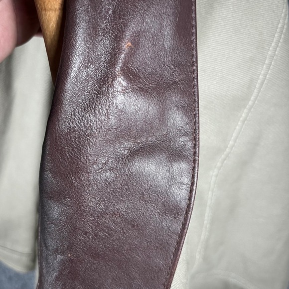 Vintage Marlboro Work Jacket Mens L Khaki Tan Leather Collar Plaid Lined Chore - Picture 6 of 7